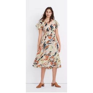 Madewell Flutter Sleeve Ruffle-Waist Midi Dress